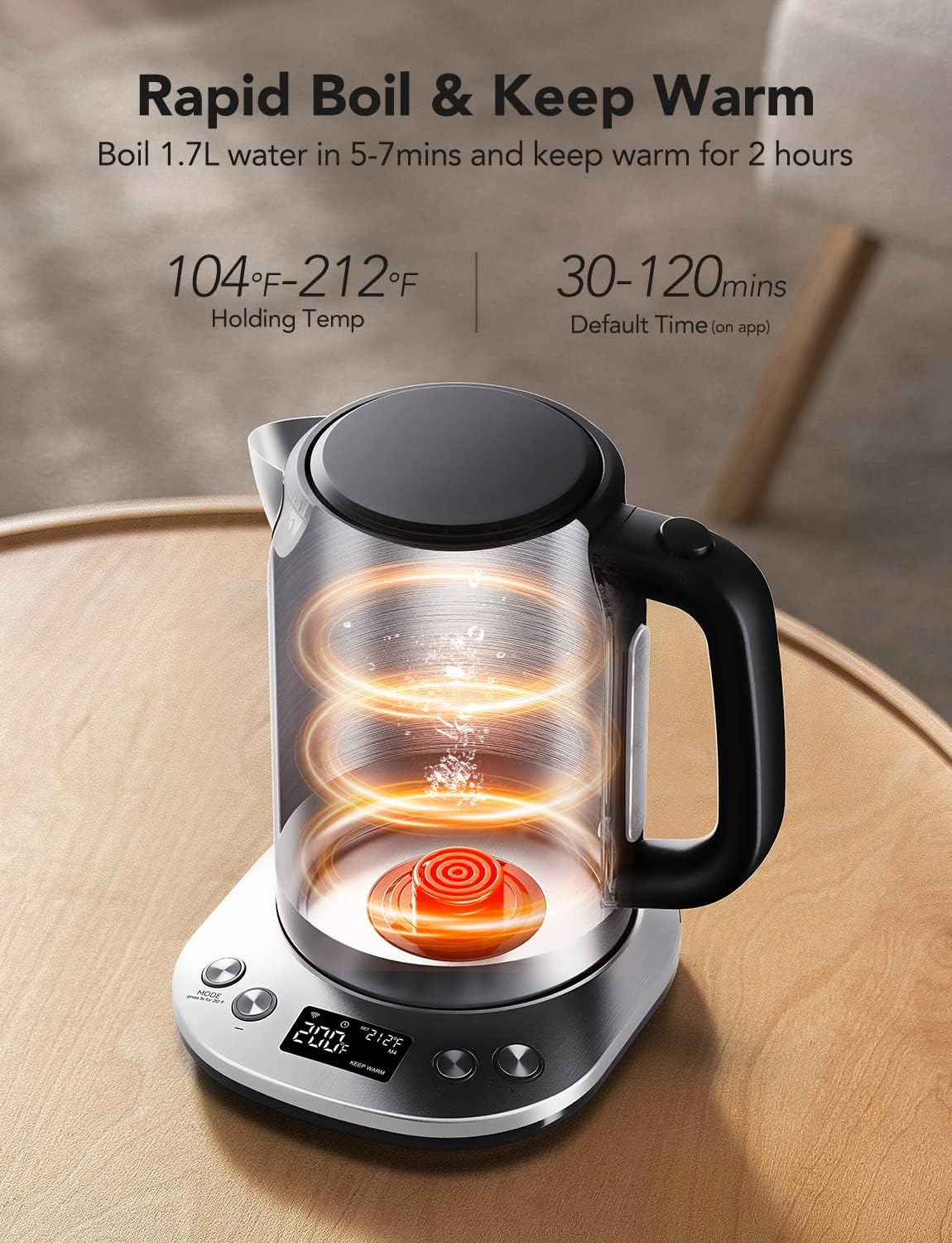 GoveeLife Smart Electric Kettle, 0.8L WiFi Gooseneck Kettle Compatible with Alexa, 5 Modes for Use, 3-Minute Fast Heating and 2H Keep Warm, Auto-Shut