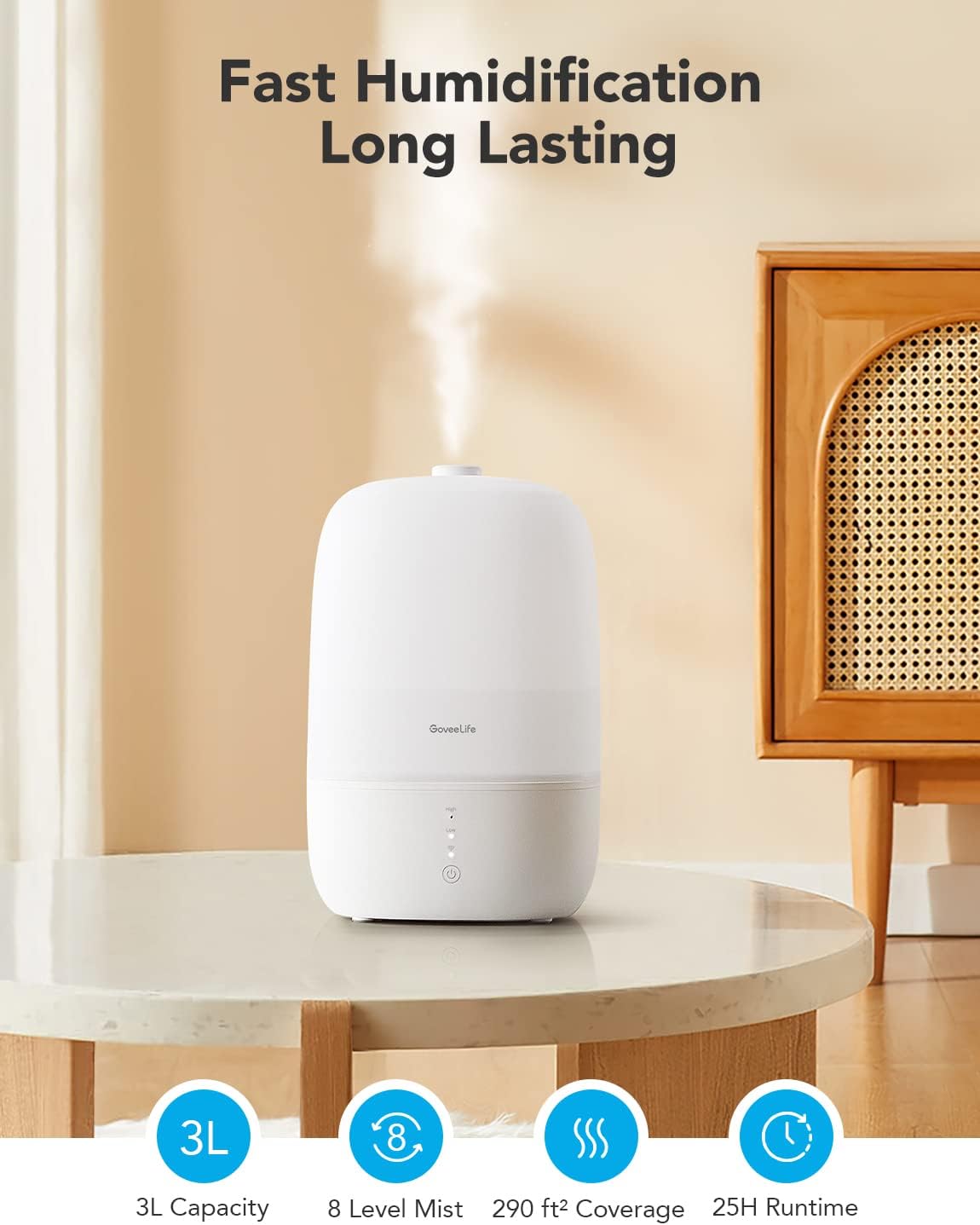Govee Life Smart 3L Humidifiers for Bedroom, Top Fill Cool Mist