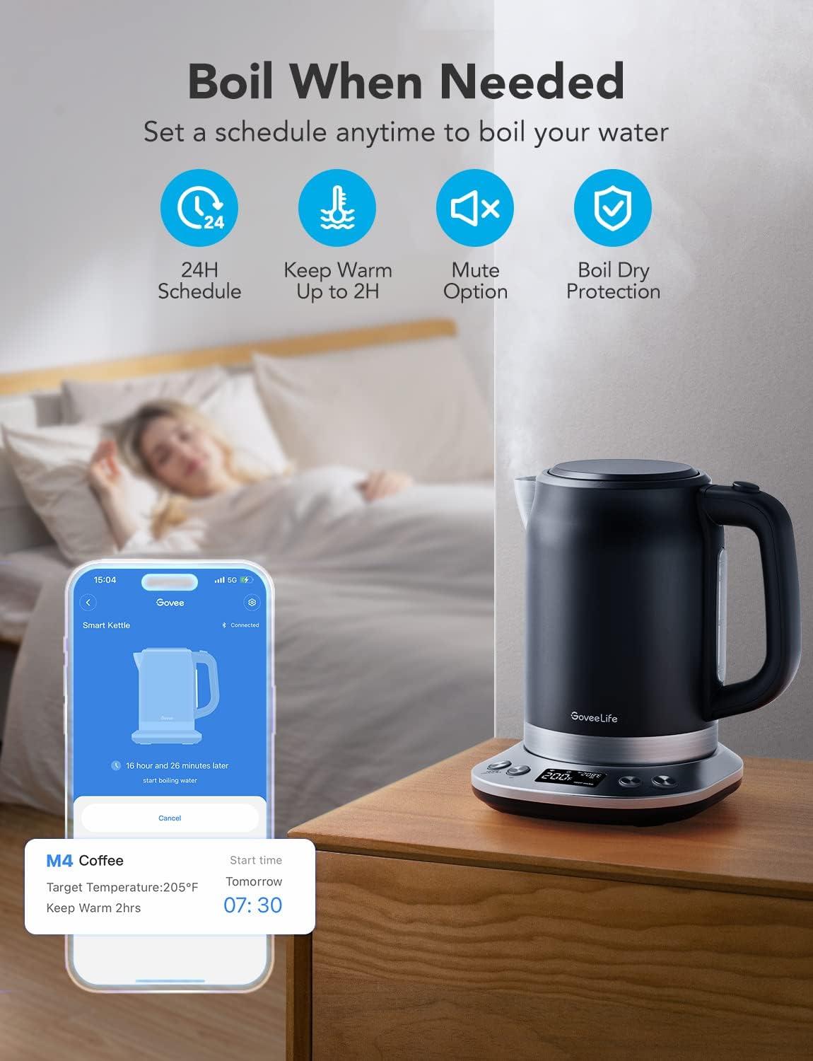 GoveeLife Smart Electric Kettle, 0.8L WiFi Gooseneck Kettle Compatible with Alexa, 5 Modes for Use, 3-Minute Fast Heating and 2H Keep Warm, Auto-Shut